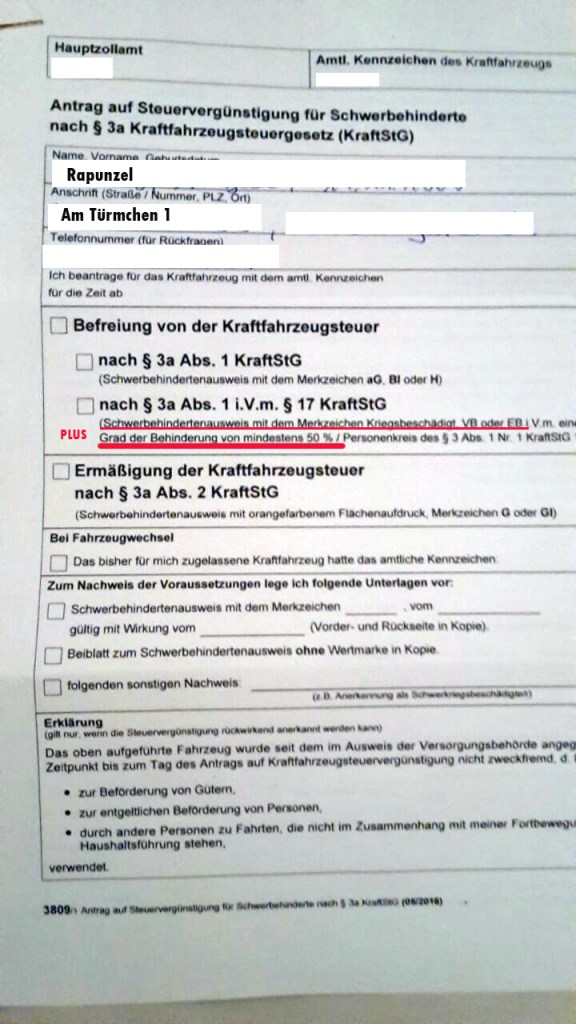 KFZ Steuerermässigung